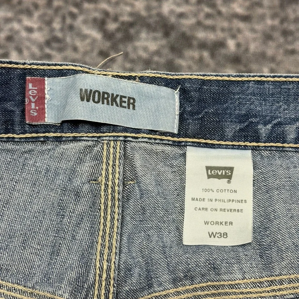 Levi's Worker Shorts Denim Mens 38 Blue Long Baggy Workwear Skater Jorts VTG Y2K